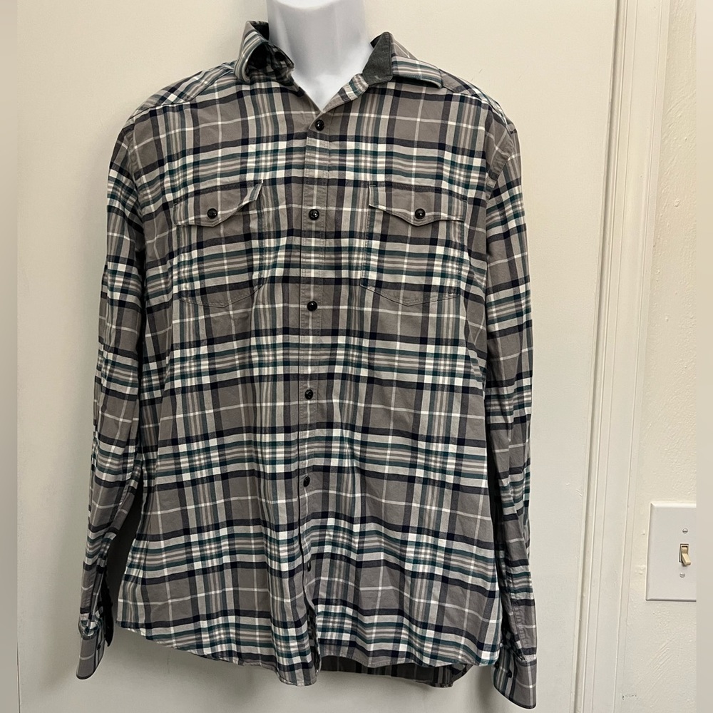Express Men's Gray Plaid‎ Fitted Long Sleeve Snap Front Western Shirt Size XL